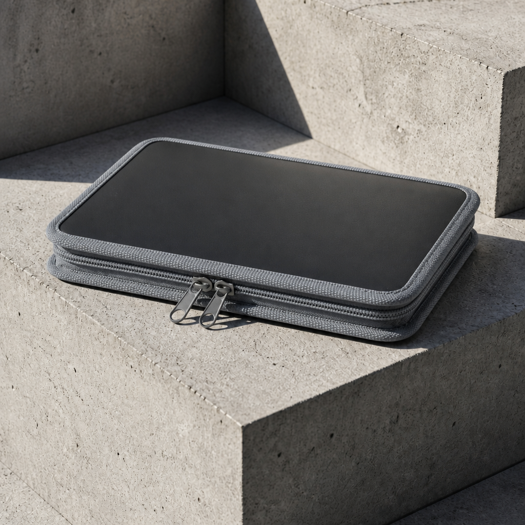 Porte-document organisateur accordéon gris, étui compact zippé