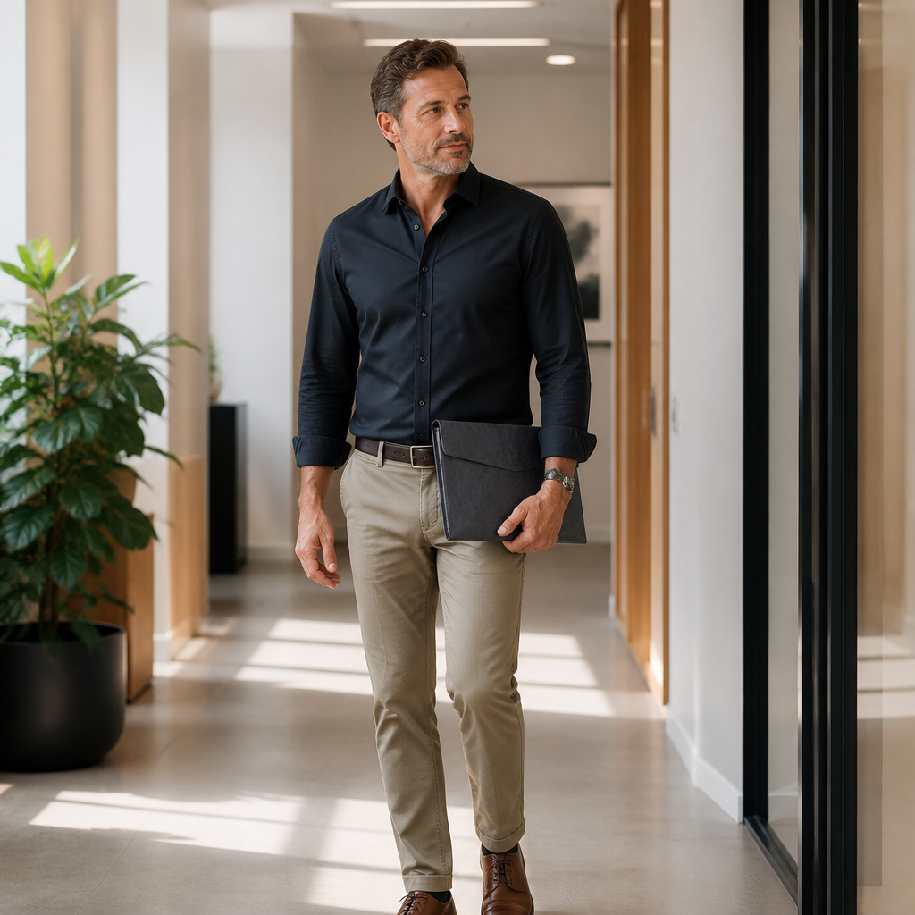 Homme tenant sous le bras un porte-document papier A4 en simili cuir noir
