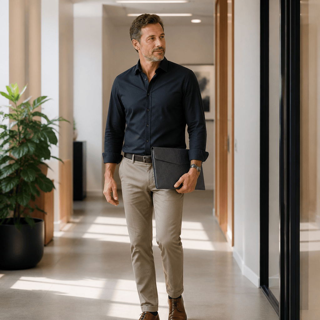 Homme tenant sous le bras un porte-document papier A4 en simili cuir noir