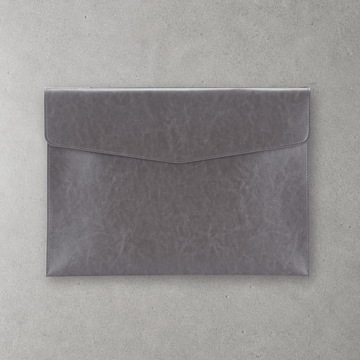 Porte-document papier A4 en simili cuir gris, étui plat à rabat bouton-pression, 33 x 24 cm