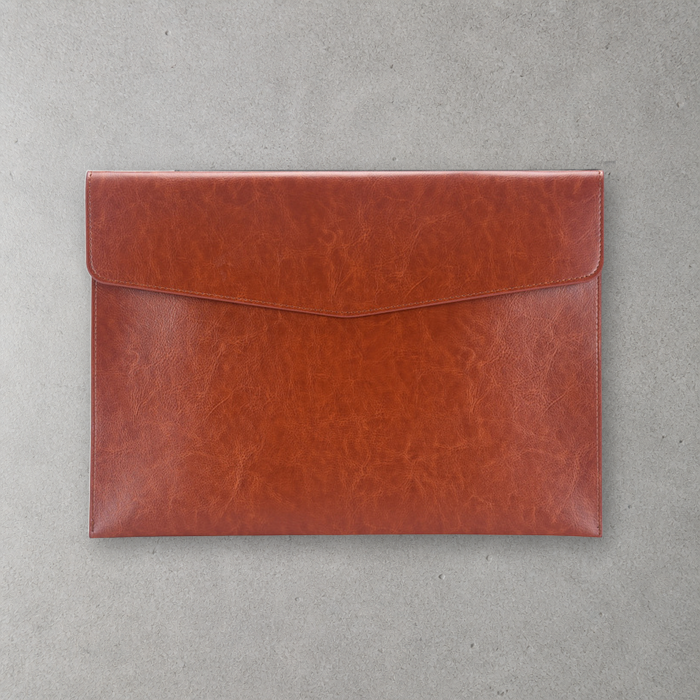 Porte-document papier A4 en simili cuir marron, étui plat à rabat bouton-pression, 33 x 24 cm