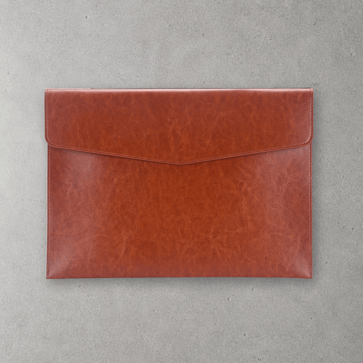 Porte-document papier A4 en simili cuir marron, étui plat à rabat bouton-pression, 33 x 24 cm