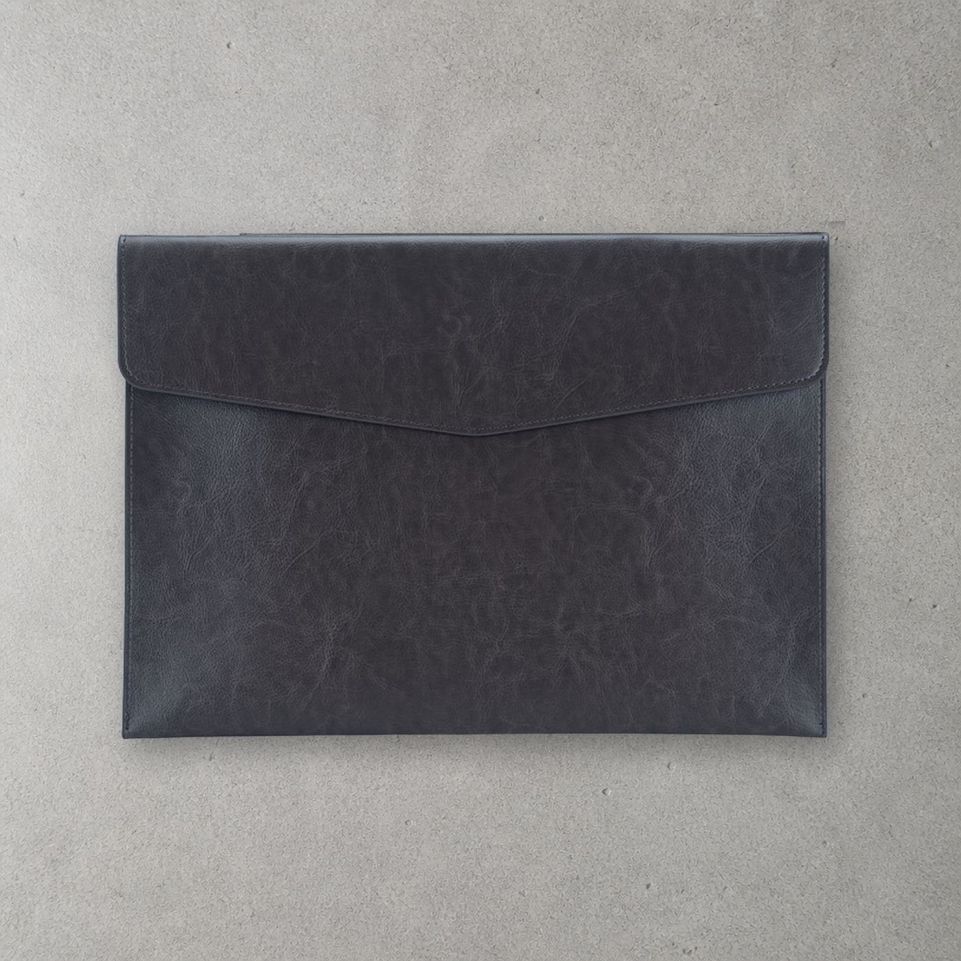 Porte-document papier A4 en simili cuir noir, étui plat à rabat bouton-pression, 33 x 24 cm