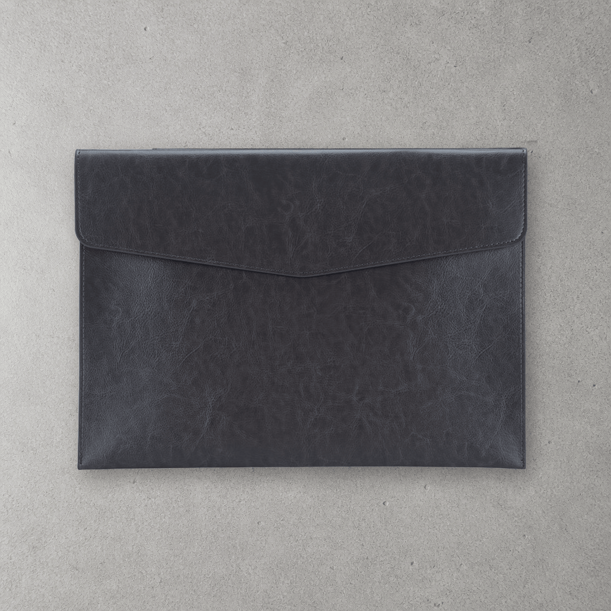Porte-document papier A4 en simili cuir noir, étui plat à rabat bouton-pression, 33 x 24 cm