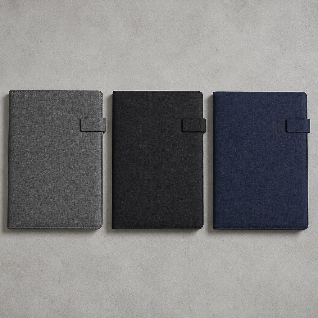 Porte-document en toile en trois coloris : gris, noir et bleu marine
