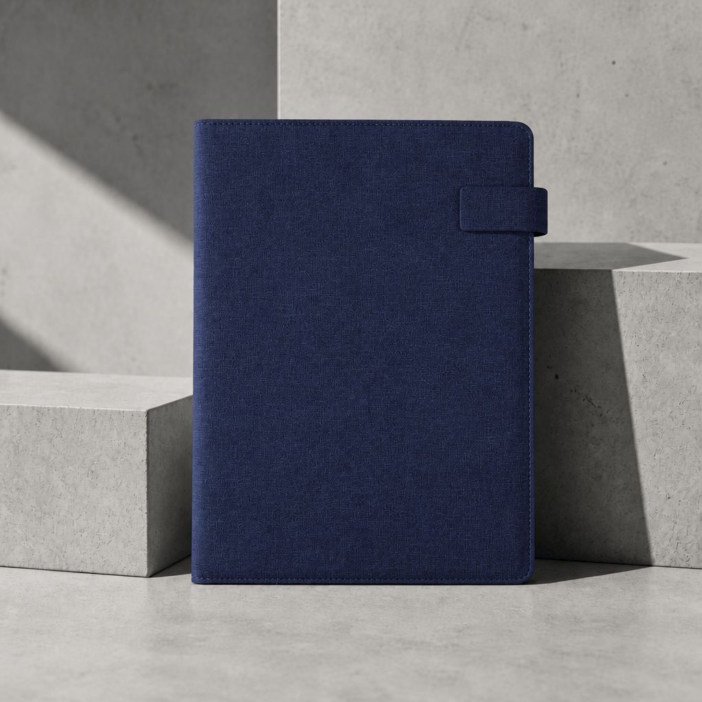 Porte-document A4 en toile bleu marine, fermé, vue de face
