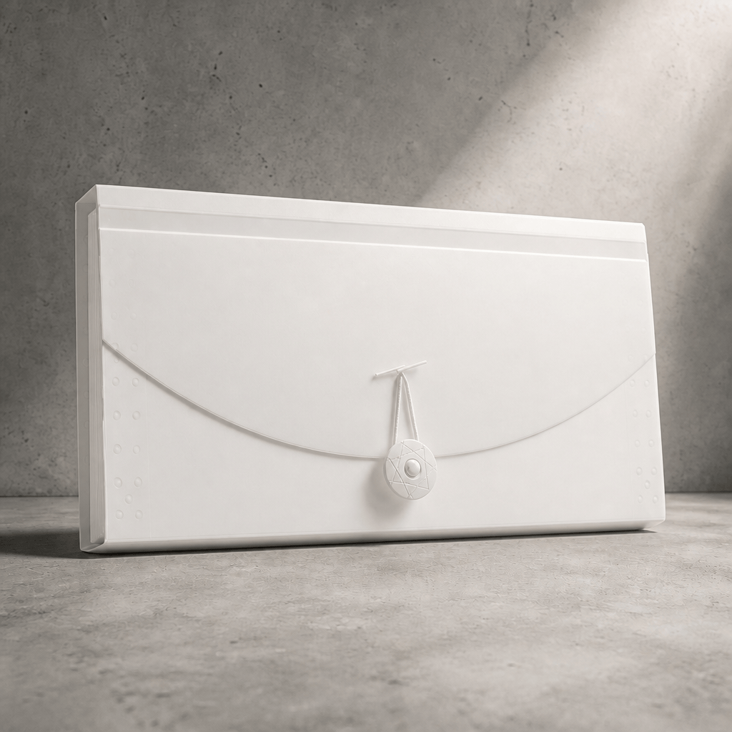 Porte-document trieur à soufflets blanc en plastique, fermé