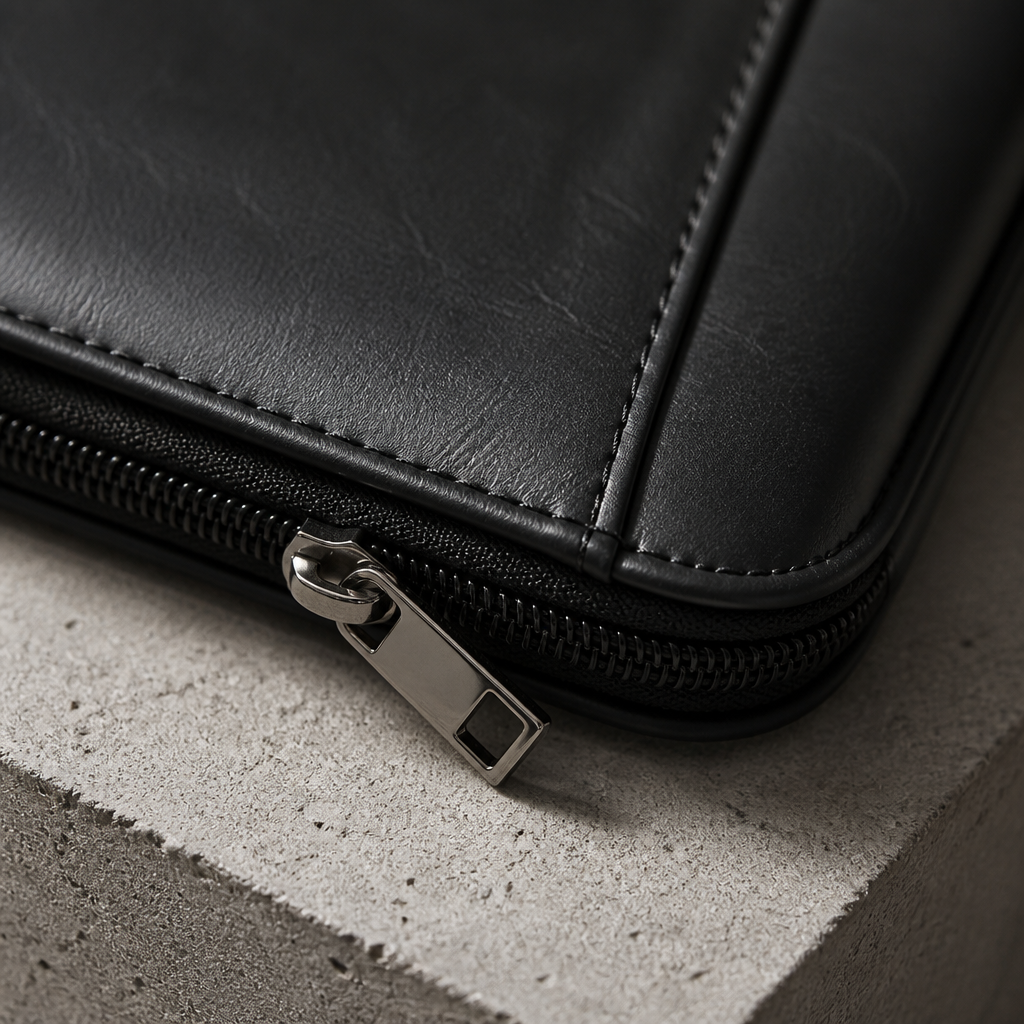 Des Finitions Exemplaires - Porte-Document Zippé A4 Noir en Simili Cuir Grainé