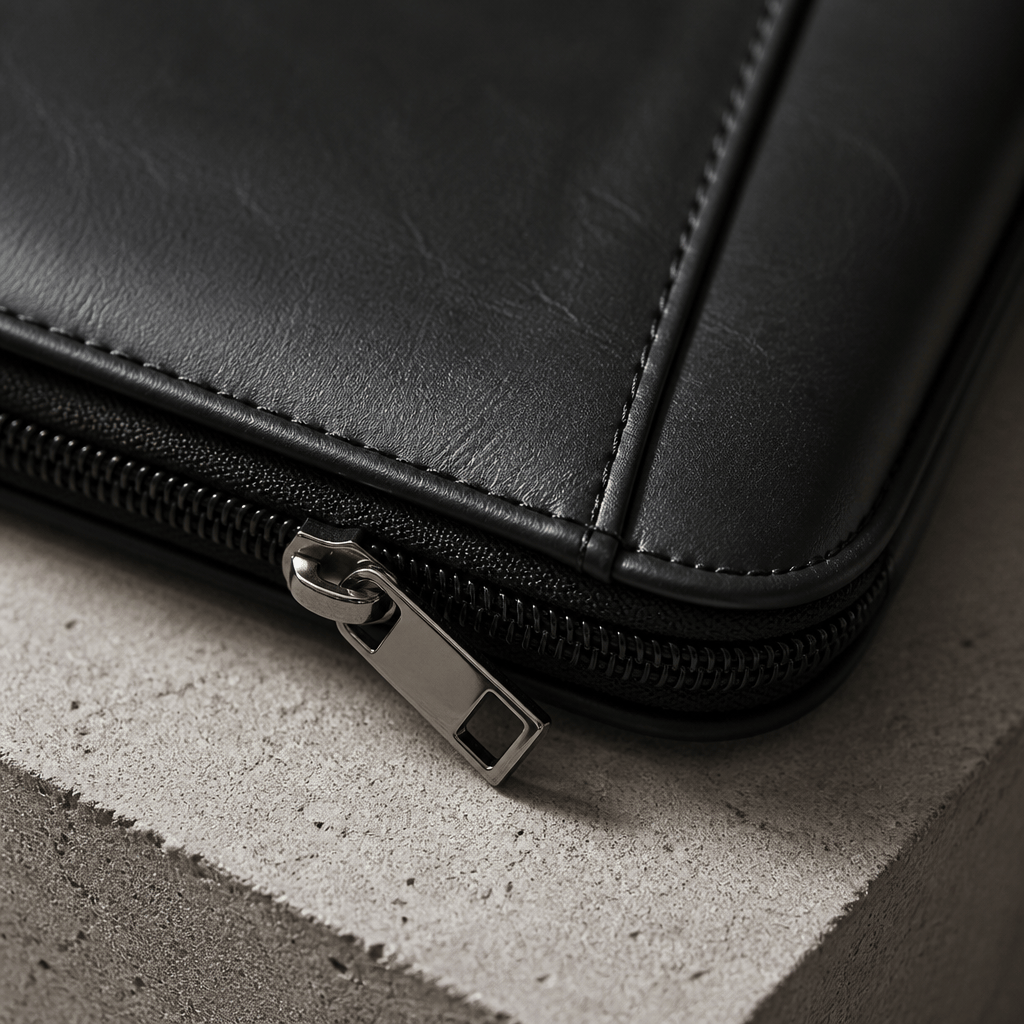 Des Finitions Exemplaires - Porte-Document Zippé A4 Noir en Simili Cuir Grainé