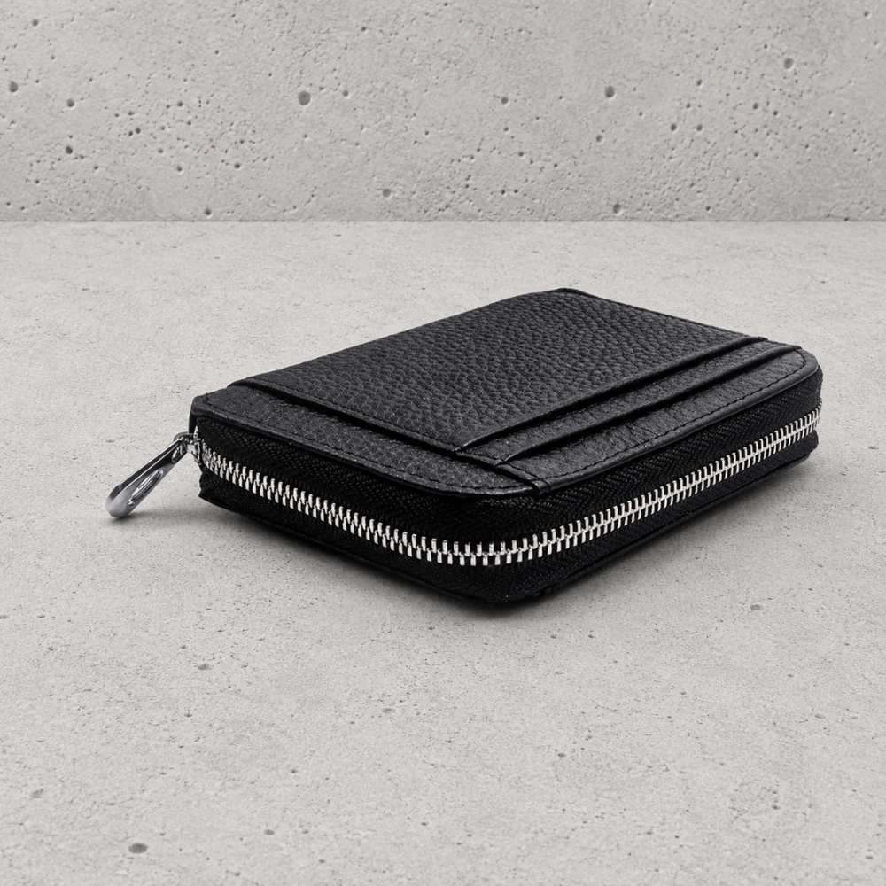 Porte-monnaie homme en cuir noir fermé avec fermeture éclair zippée
