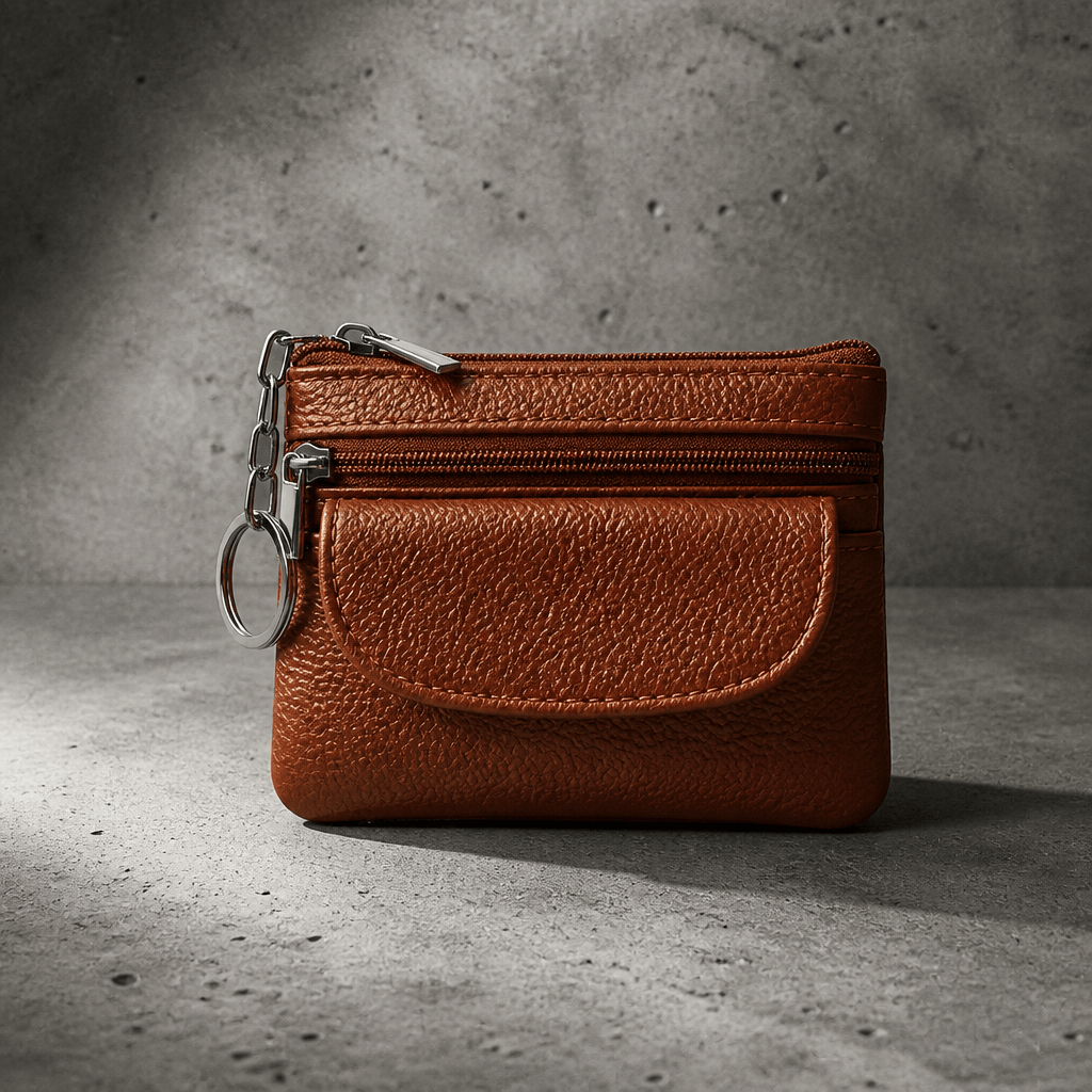 Porte-monnaie homme en cuir véritable marron, format compact, vue de face