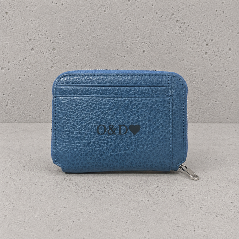 Porte-monnaie homme en cuir bleu personnalisé avec initiales gravées au laser