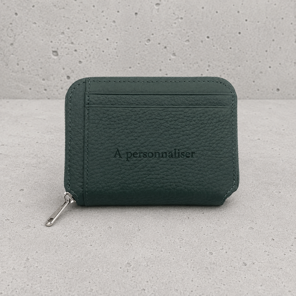 Porte-monnaie homme en cuir vert à personnaliser par gravure laser