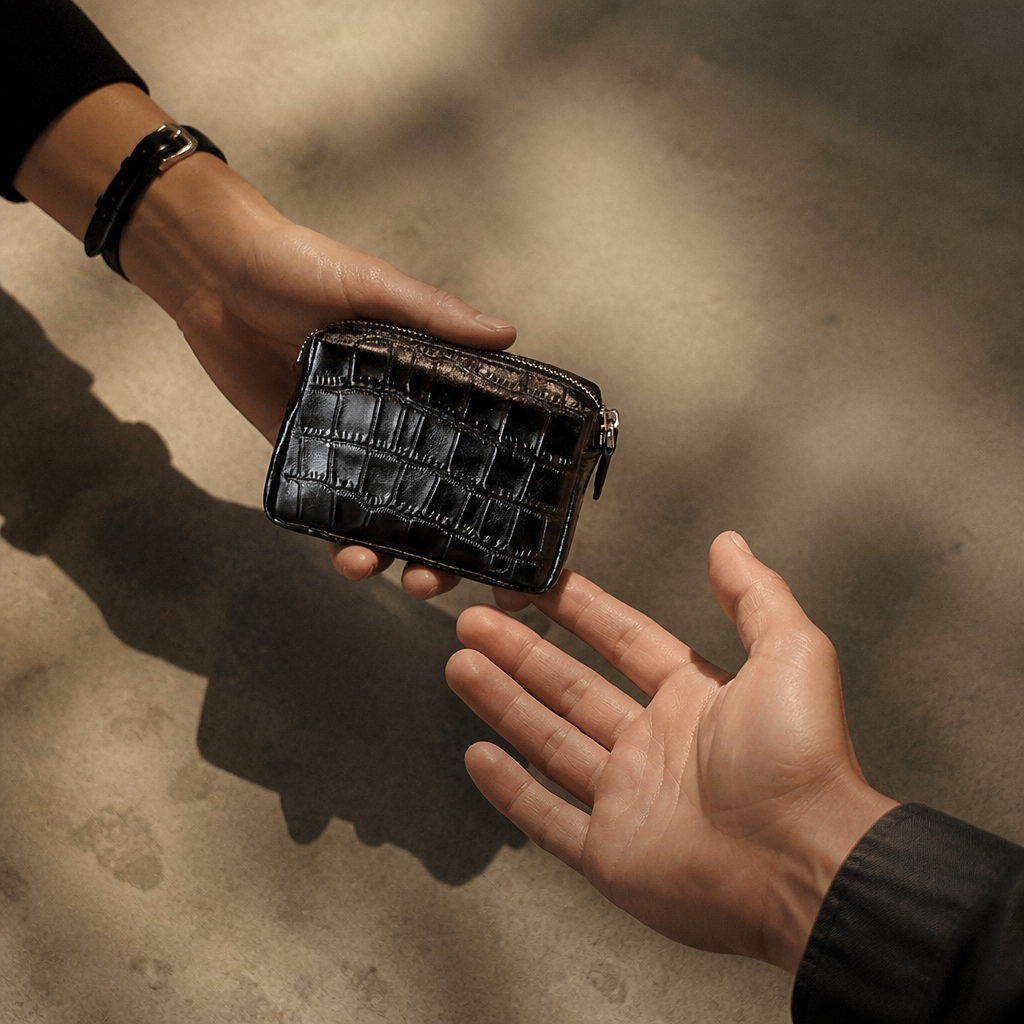 Idée cadeau, porte-monnaie homme croco noir offert à un homme
