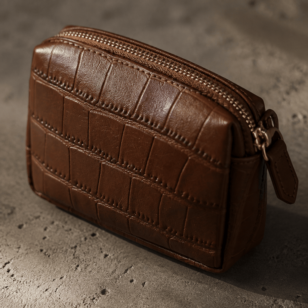 Détail du grain crocodile du porte-monnaie homme