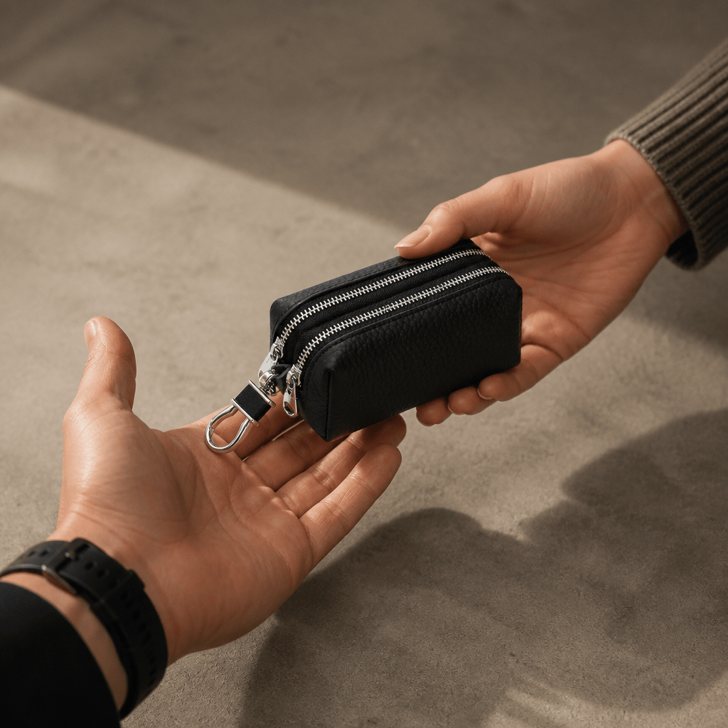 Idée cadeau, porte-monnaie en cuir noir offert à un homme