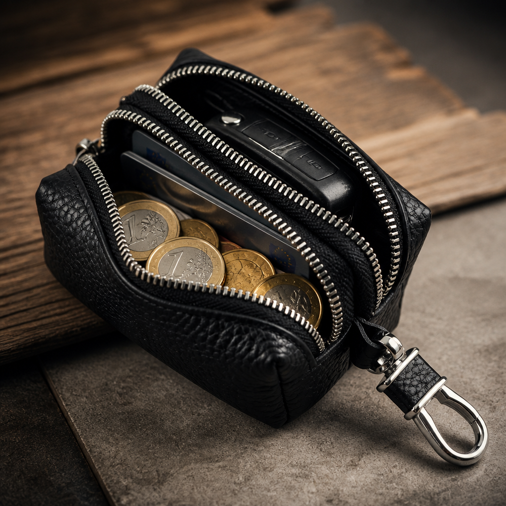 Des Finitions Exemplaires - Porte-Monnaie Homme en Cuir Double Zip Compact