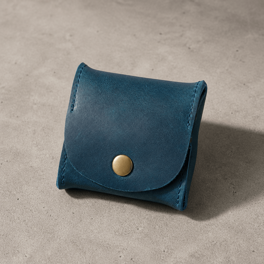 Porte-monnaie japonais en cuir bleu, compact à pièces