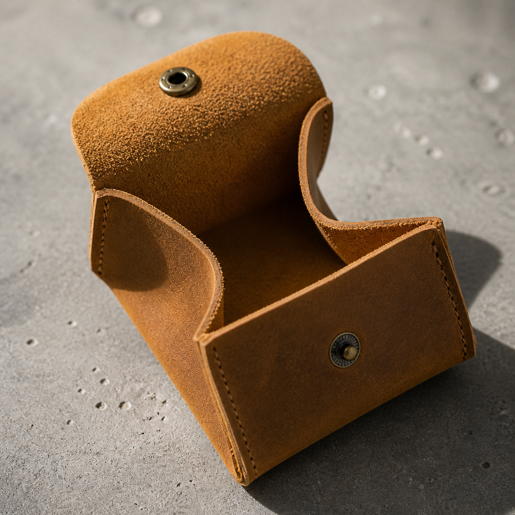 Plateau auto-dépliant du porte-monnaie japonais en cuir camel