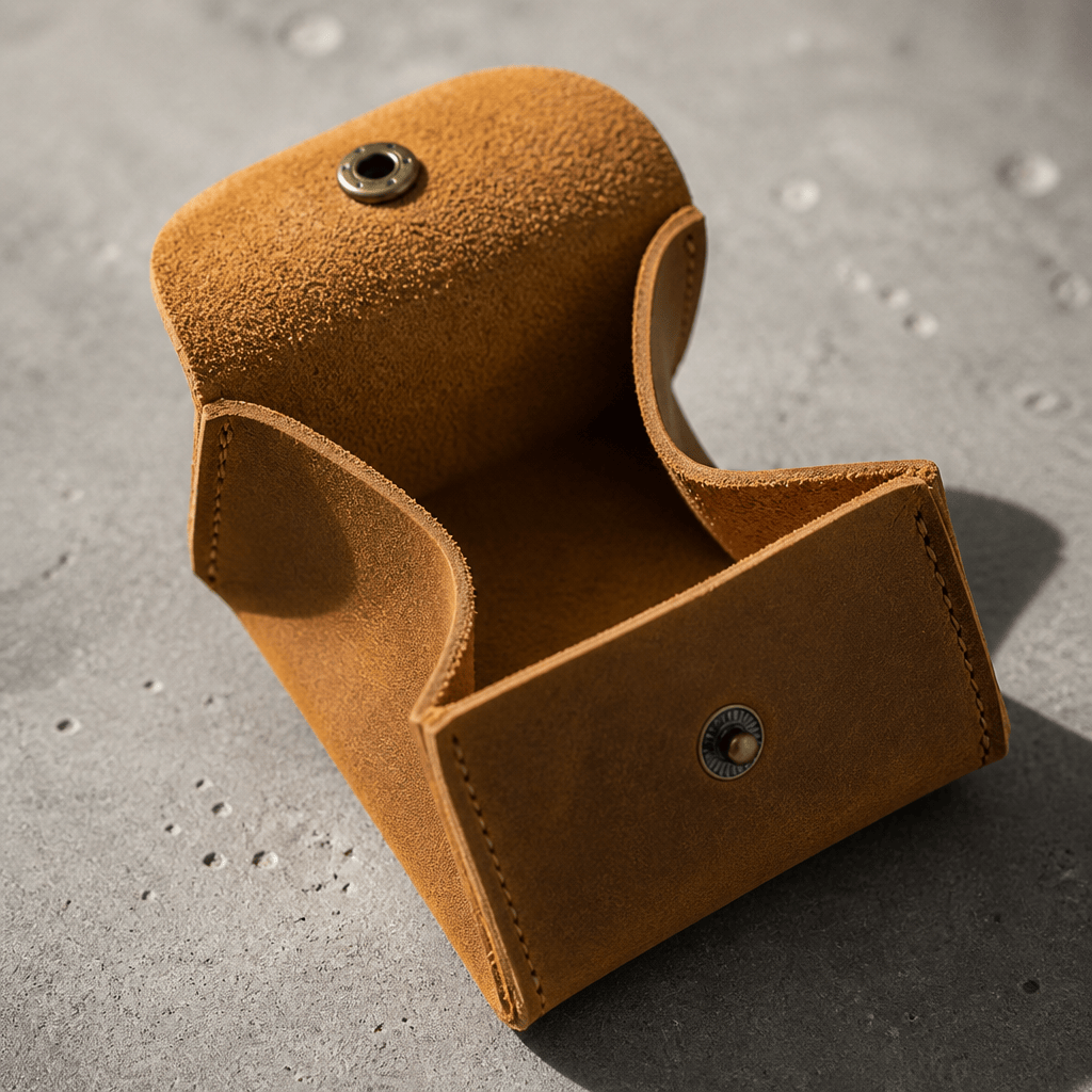 Plateau auto-dépliant du porte-monnaie japonais en cuir camel