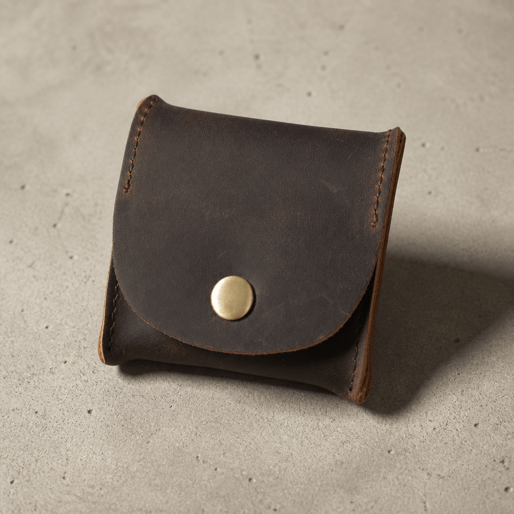 Porte-monnaie japonais cuir marron homme, bouton-pression