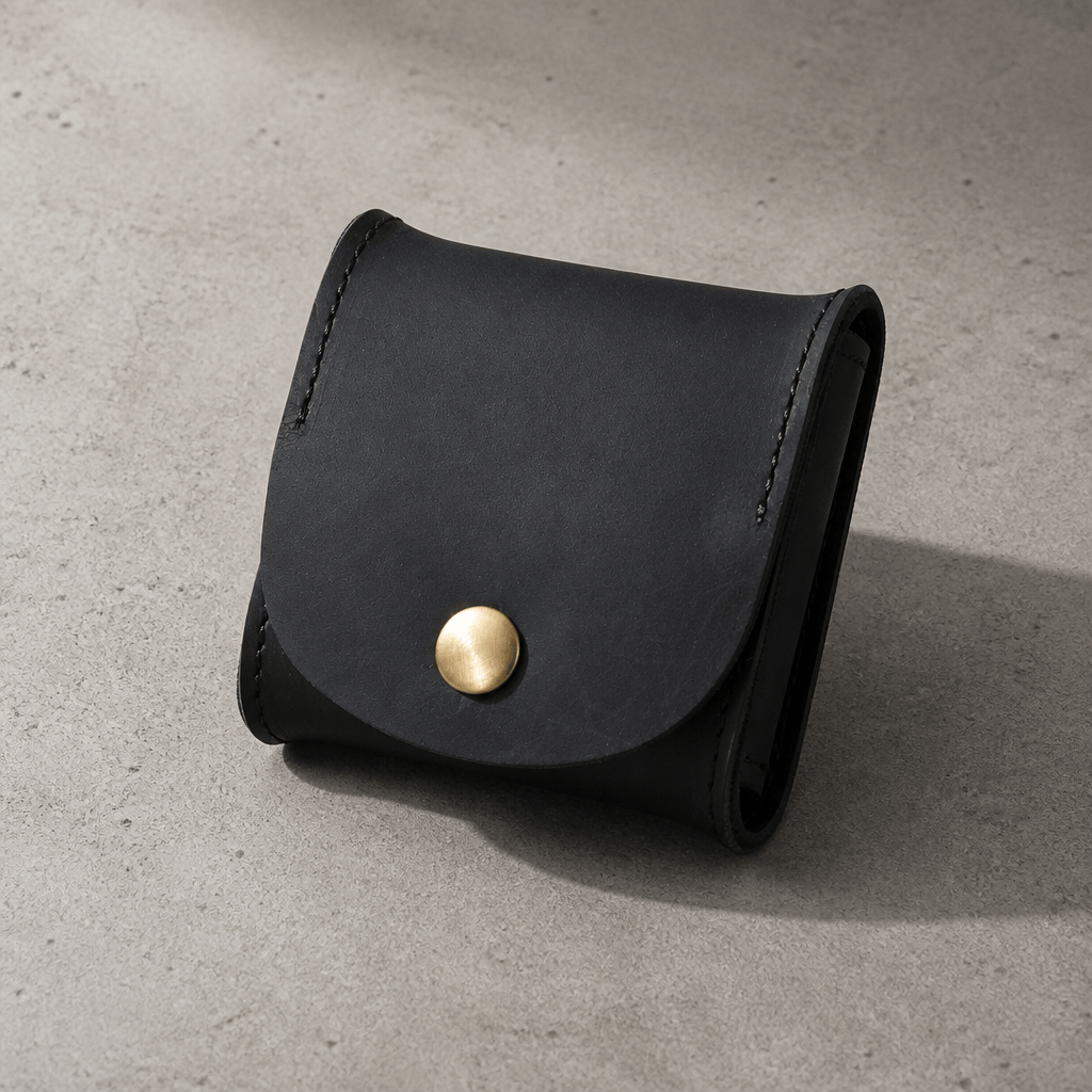Porte-monnaie japonais homme en cuir noir, plateau à pièces