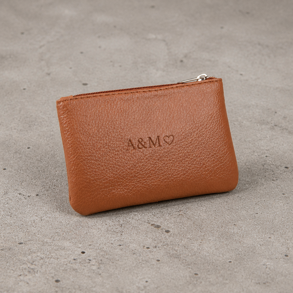 Porte-monnaie personnalisable homme camel, gravure laser au centre