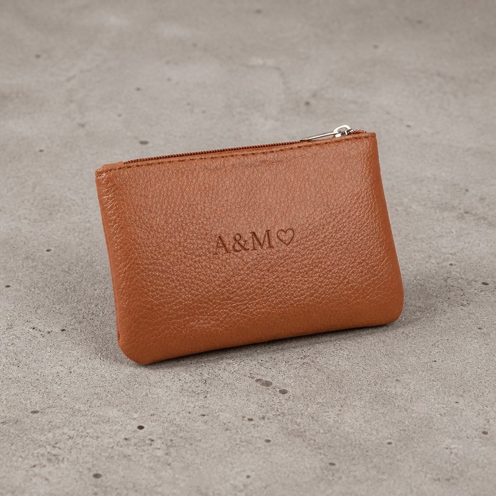 Porte-monnaie personnalisable homme camel, gravure laser au centre