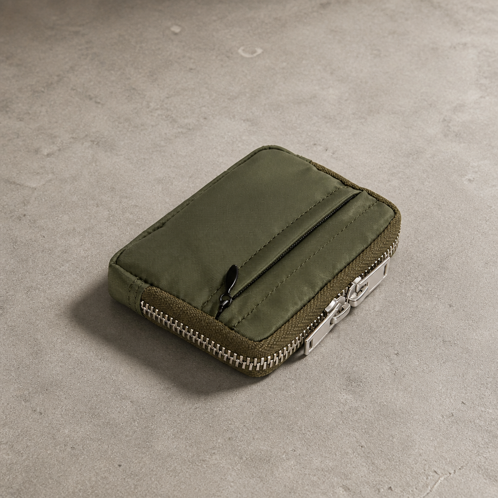 Porte-monnaie homme tissu vert, compartiment monnaie