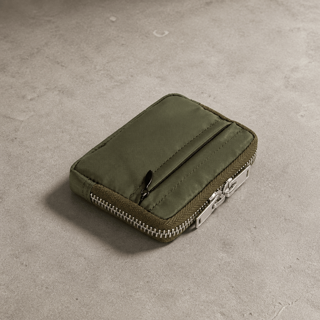 Porte-monnaie homme tissu vert, compartiment monnaie