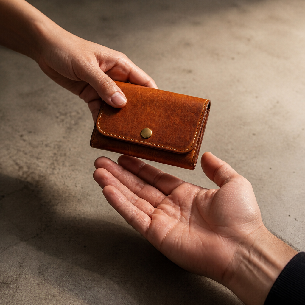 Idée cadeau, porte-monnaie vintage en cuir offert à un homme