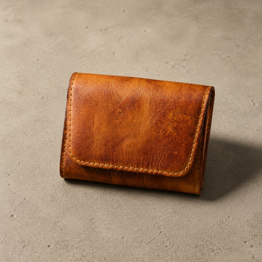 Porte-monnaie vintage homme en cuir camel, tannage végétal