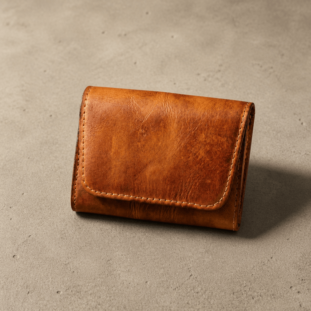Porte-monnaie vintage homme en cuir camel, tannage végétal