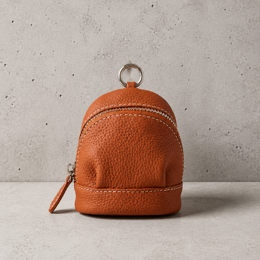 Porte-monnaie voyage homme en cuir marron rond à anneau