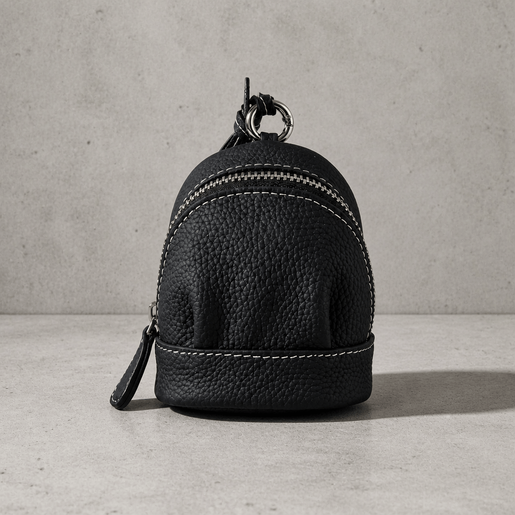 Porte-monnaie voyage homme en cuir noir rond à anneau