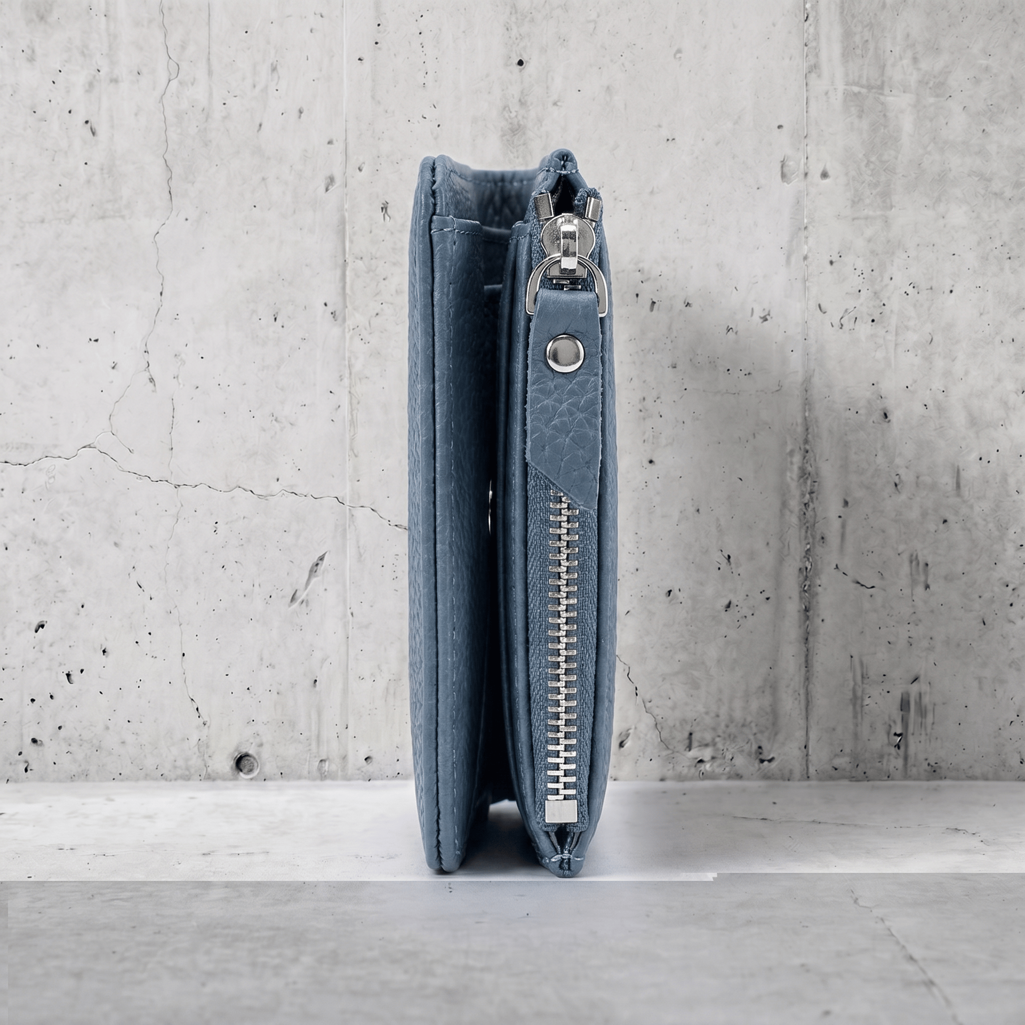portefeuille cuir homme bleu denim profil épaisseur compact