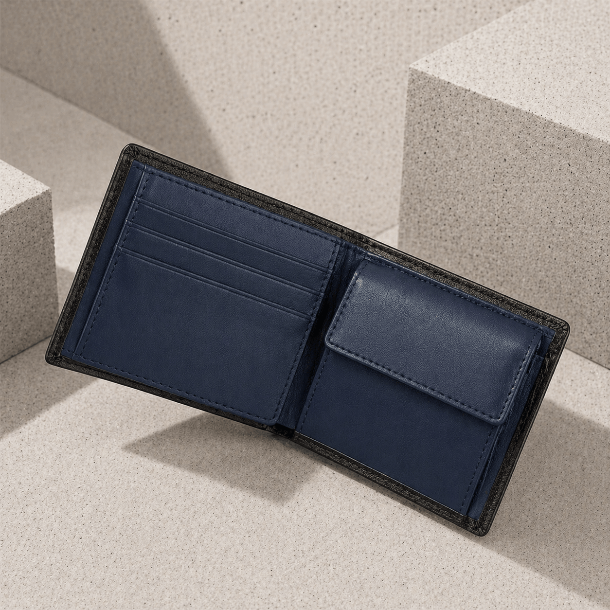 portefeuille en cuir homme slim doublure bleu marine 10 logements