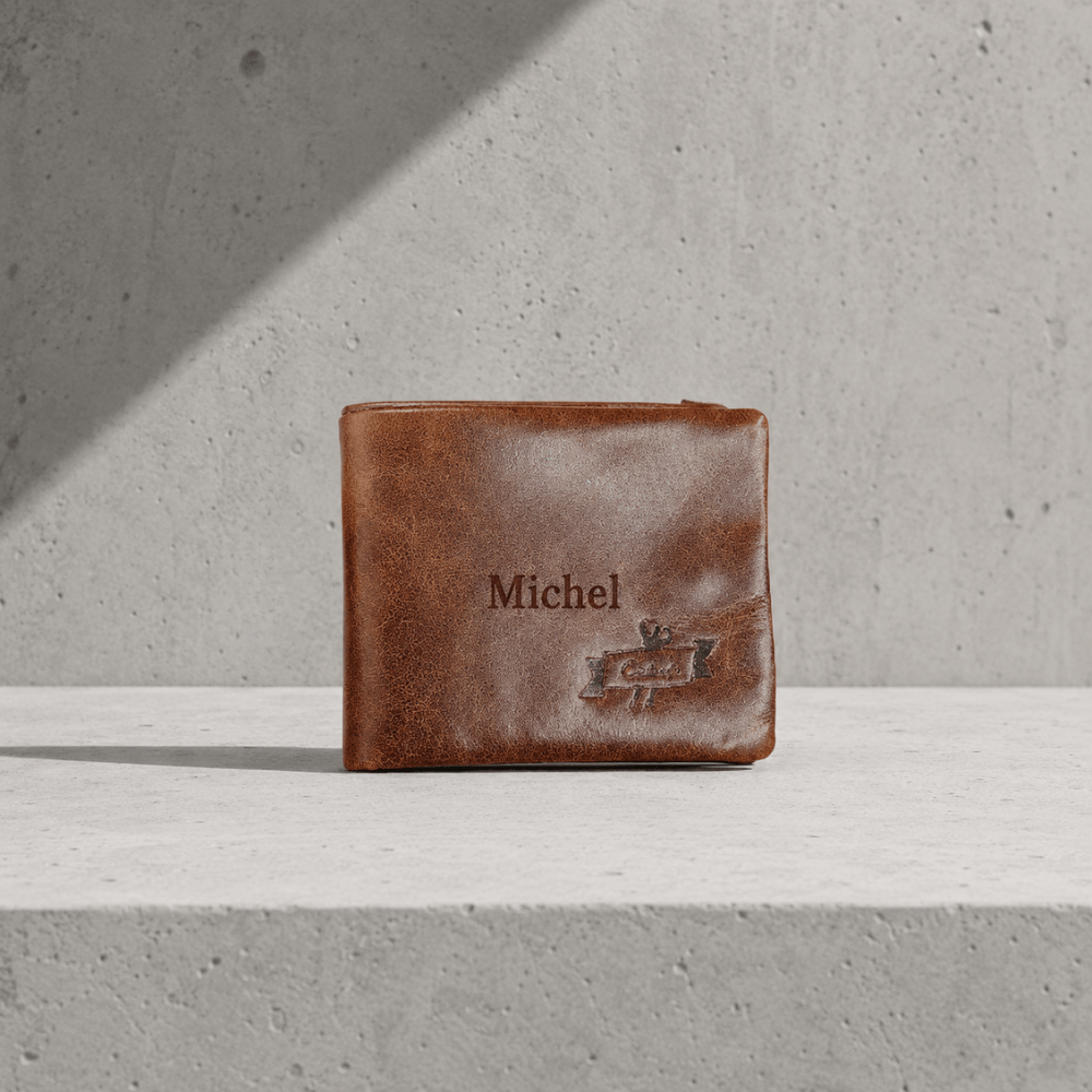 Portefeuille cuir homme personnalisé marron gravé, compact