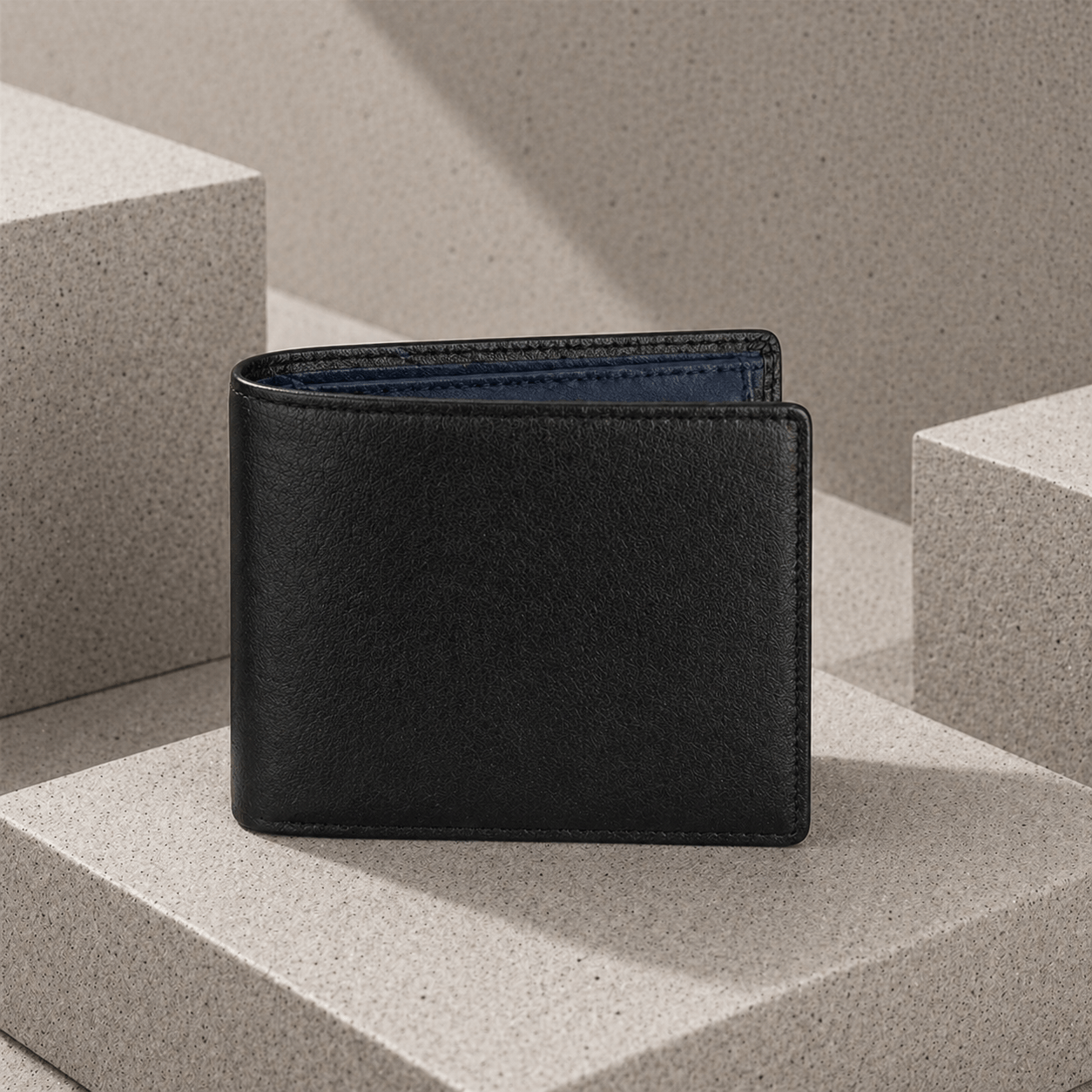 portefeuille cuir homme slim doublure bleu marine fermé