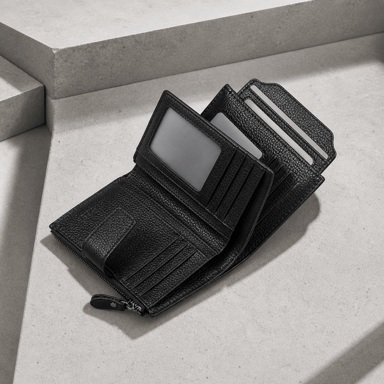 portefeuille homme cuir 3 volets noir intérieur fenêtre photo