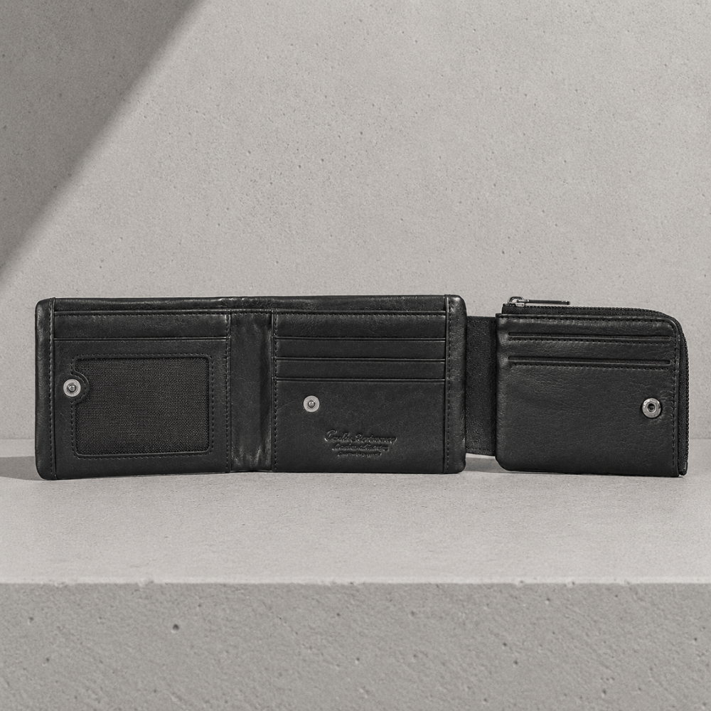 Portefeuille homme cuir véritable déplié, volet porte-cartes amovible