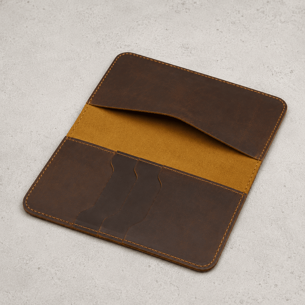 Portefeuille homme cuir véritable ouvert, soufflet et doublure suède