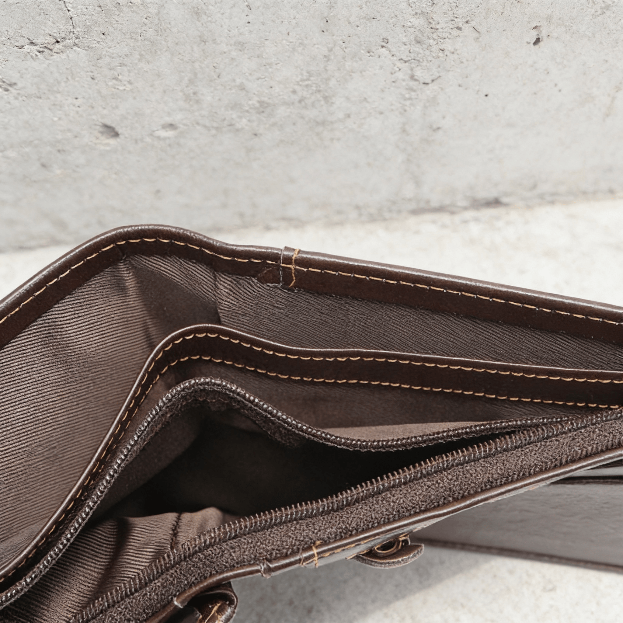portefeuille homme cuir véritable coutures intérieur marron foncé