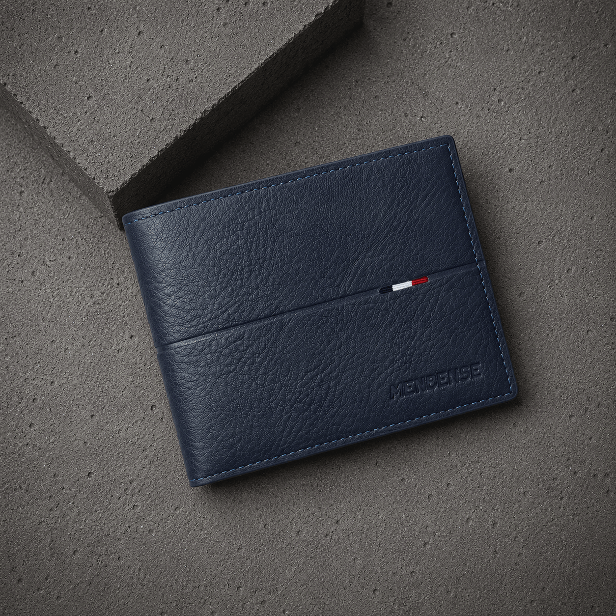 portefeuille homme fin bleu grainé bouton-pression
