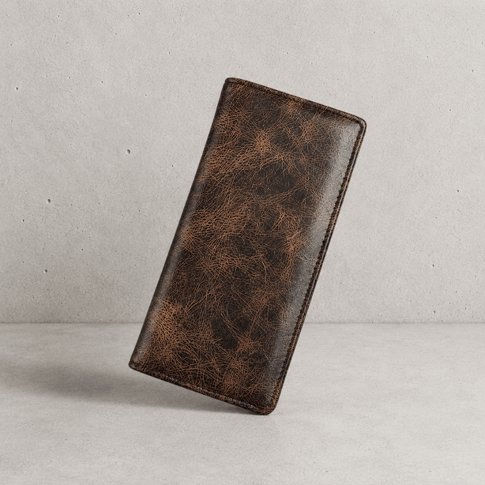 Portefeuille homme grand format marron, finition vintage
