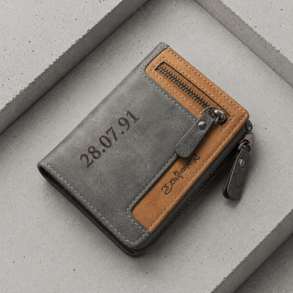 portefeuille gris et camel personnalisable