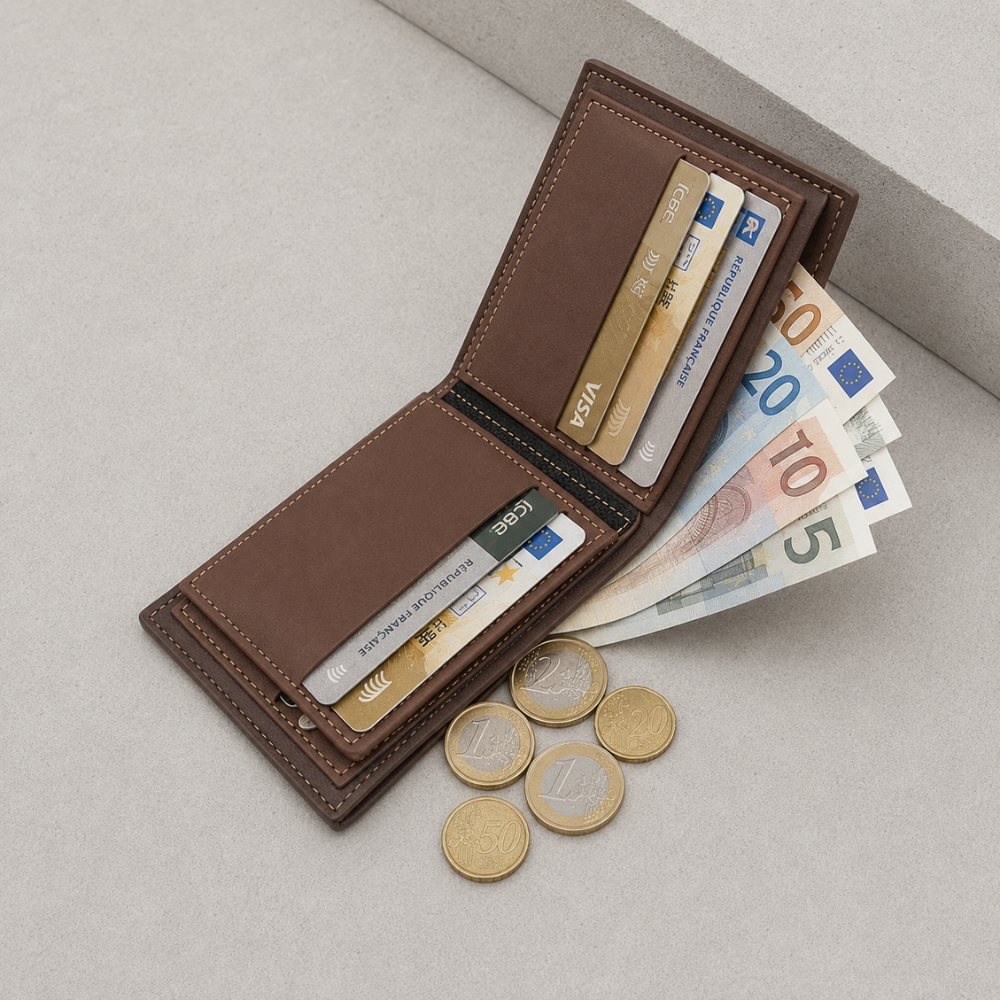 Portefeuille homme similicuir, logements cartes et compartiment billets
