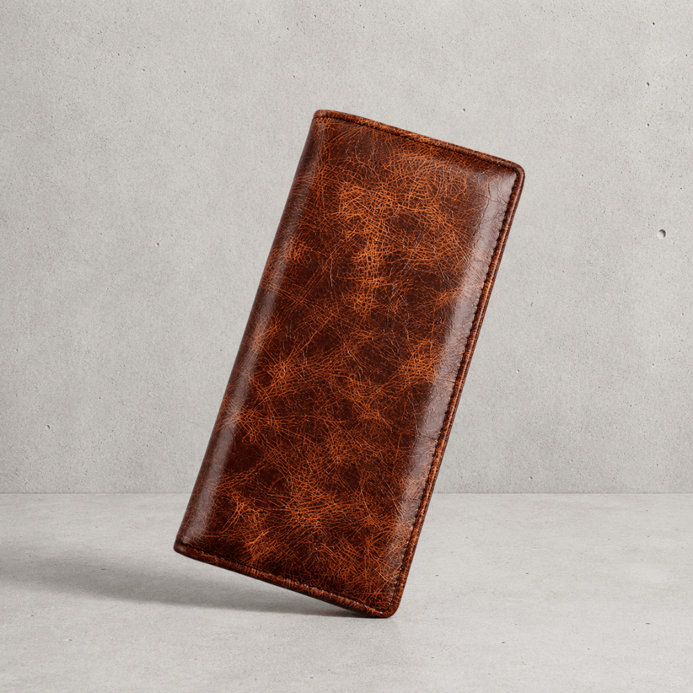Portefeuille homme long camel, grand format aspect cuir