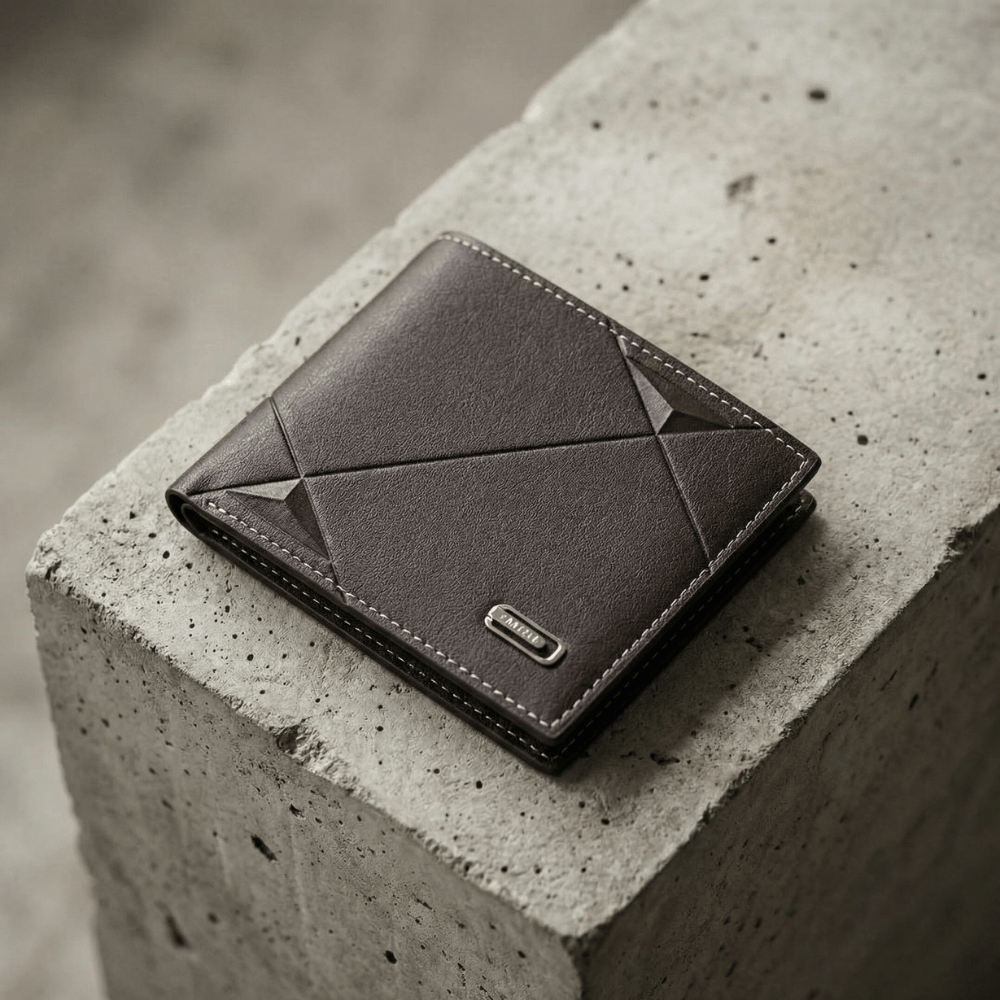 portefeuille cuir homme marron bifold fermé bloc béton
