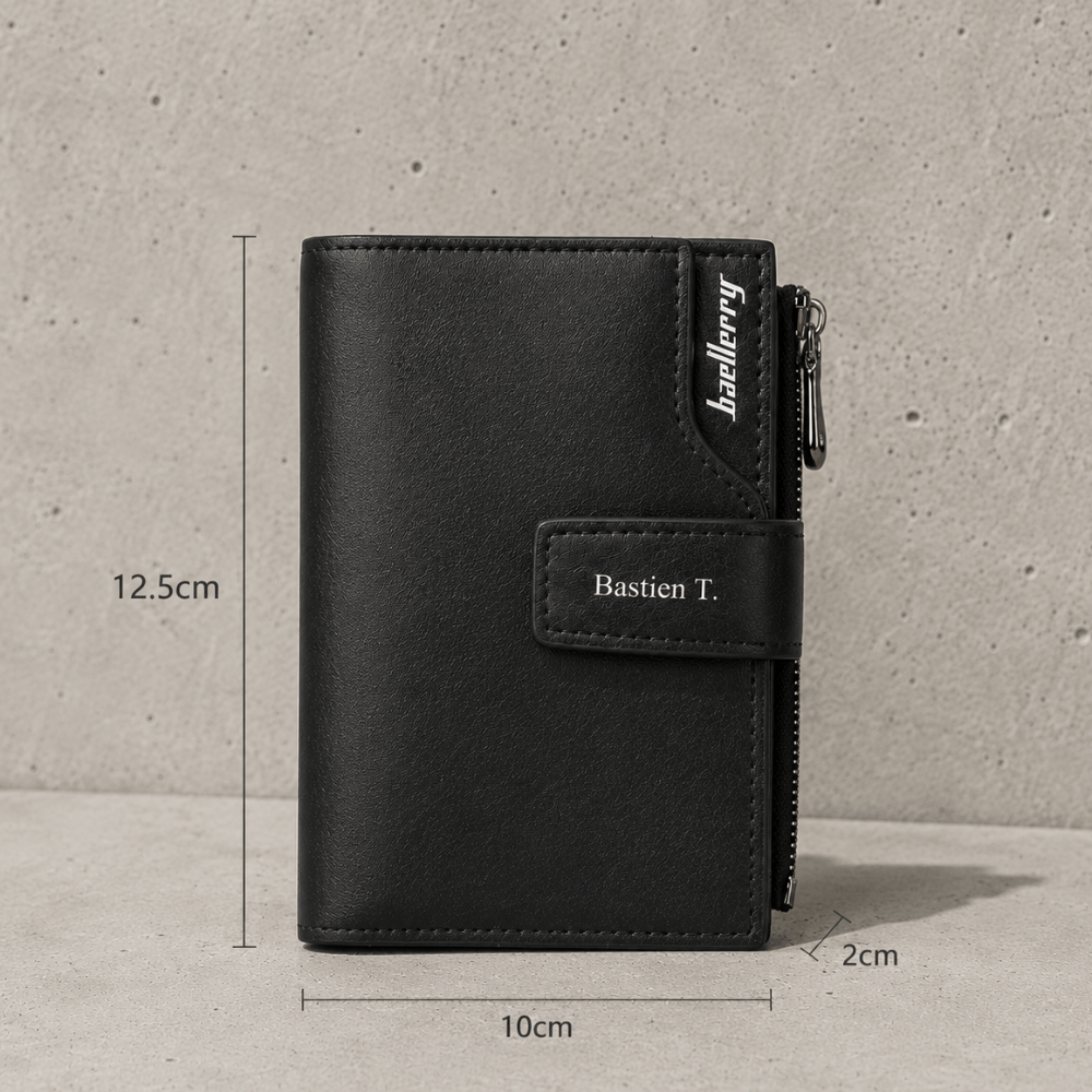 Portefeuille homme personnalisable dimensions format vertical zippe